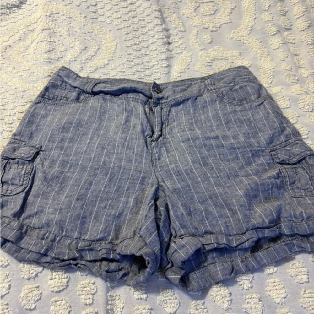 Blue Earth Linen Pin Striped Shorts Women’s Size 10